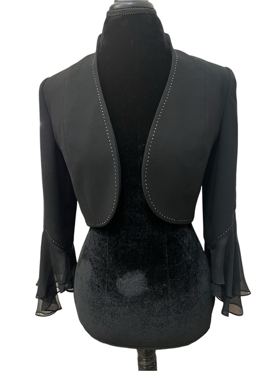Junnie Leigh Jackets & Blazers - Black Open-Front Bolero Jacket with Sheer Ruffle Sleeves and Crystal details